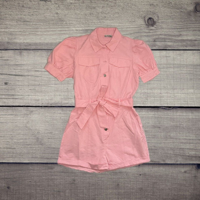 Baby pink denim romper